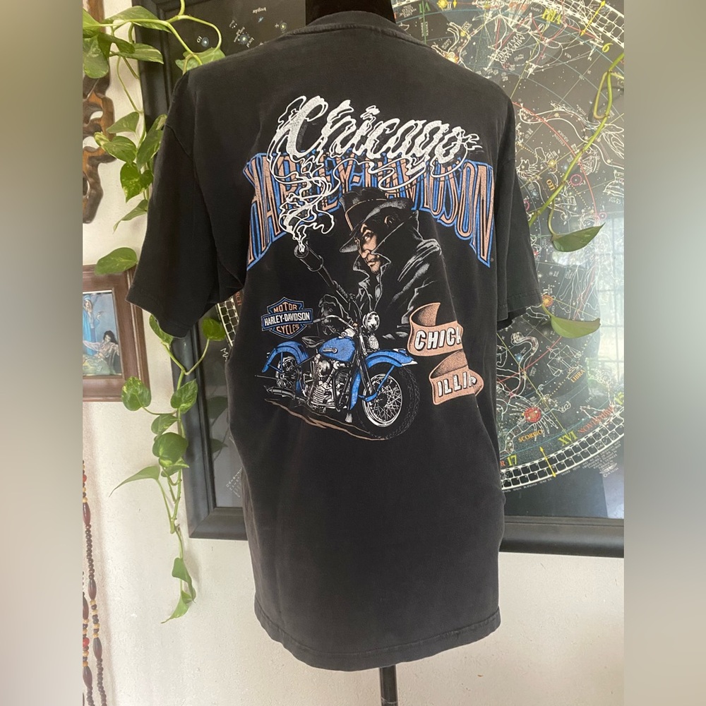 VTG 1994 Harley Davidson Chicago Illinois Gangster Tommygun Tee Shirt! Large.